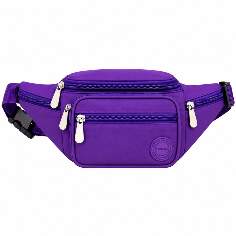 (image for) 2522 Purple Crinckled Nylon Bumbag W/6 Pockets (New)